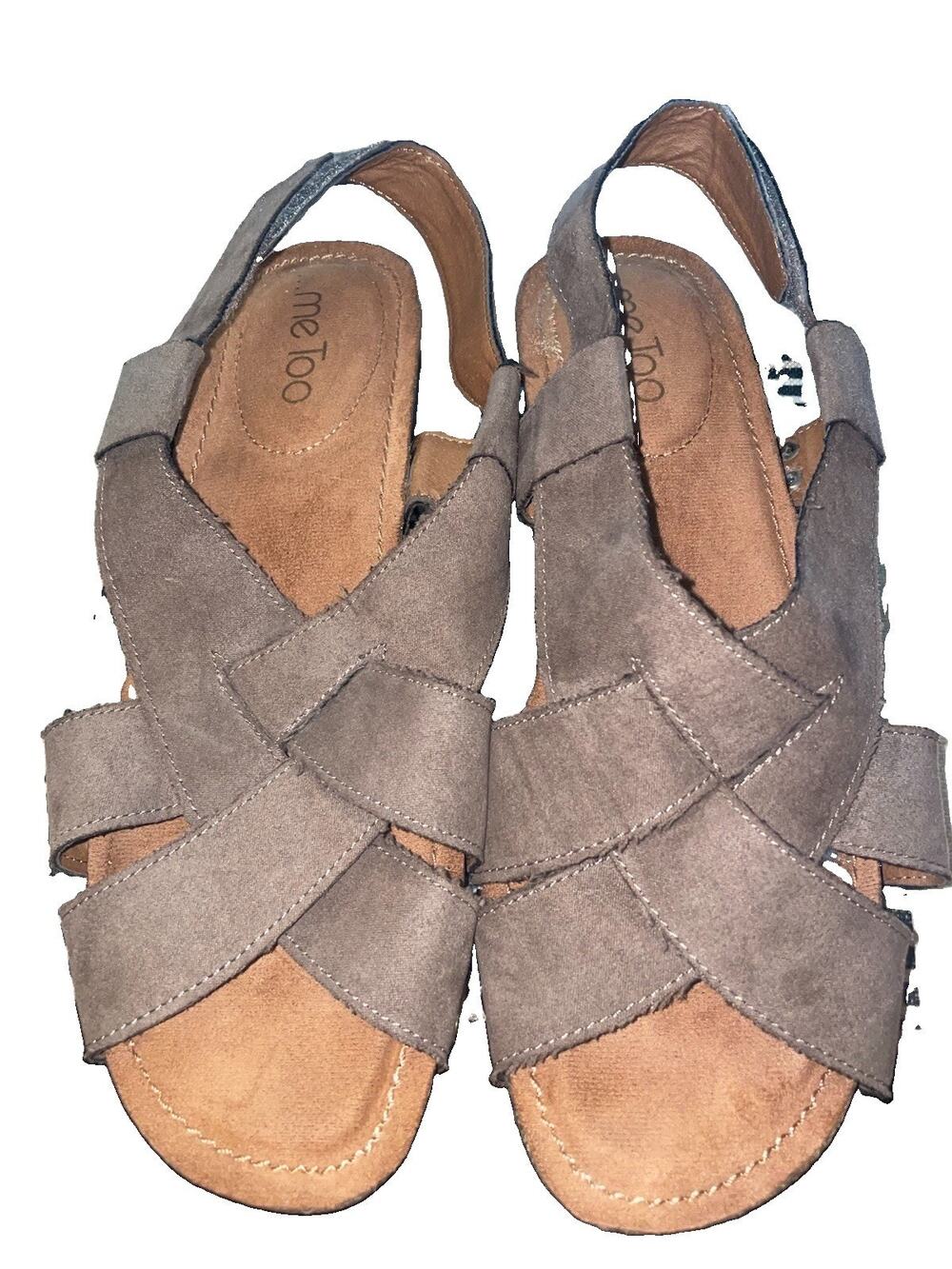 Women’s Me Too Sandals Smoke Gray Suede CrissCross Sling back Wedge Sz 8.5 M